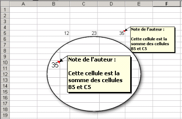 Insertion de commentaires sur une cellule