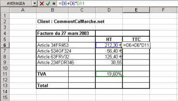 Calcul du prix TTC d'un article connaissant le montant HT et la TVA