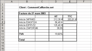 Calcul du prix TTC d'un article connaissant le montant HT et la TVA
